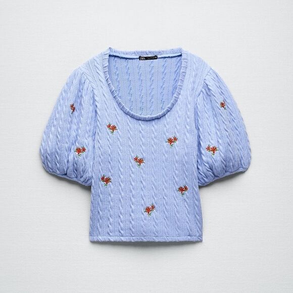 ZARA EMBROIDERED FLORAL CABLE KNIT TOP - Picture 11 of 13